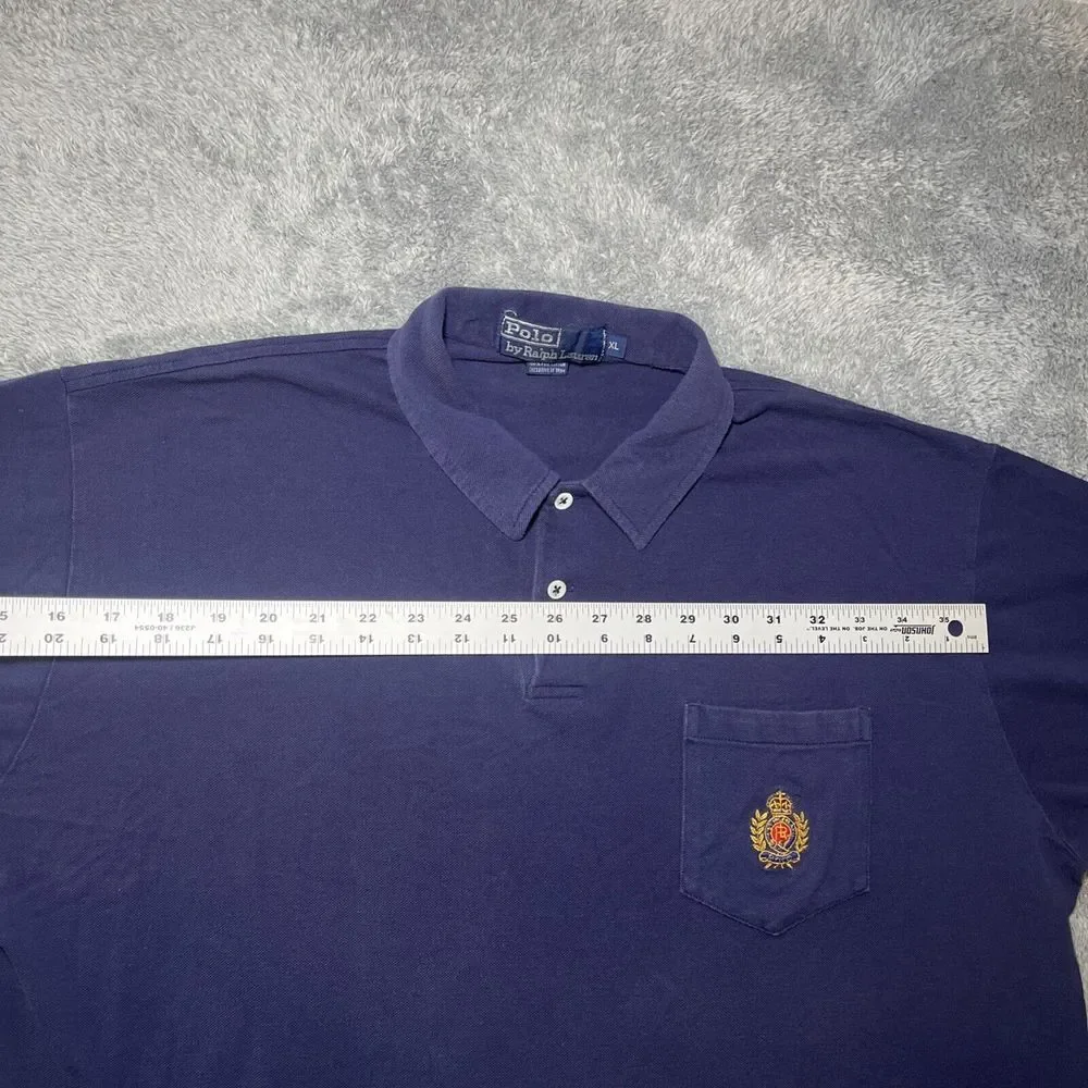 VTG Polo By Ralph Lauren Mens SZ XL Navy Blue Short Sleeve Crest Embroidered
